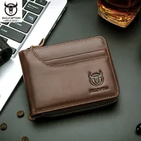 BULLCAPTAIN Men's Genuine Leather Wallet Business Casual Retro RFID Zipper Coin Purse Multi-Card Slot Cash Clip