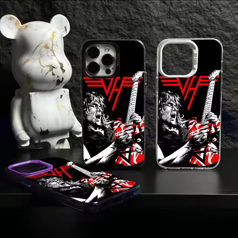 E-Eddie Van Halen Graphic Guitar Phone Case IMD Color Silver Shell For IPhone 16 15 14 13 12 11 Pro Max Plus