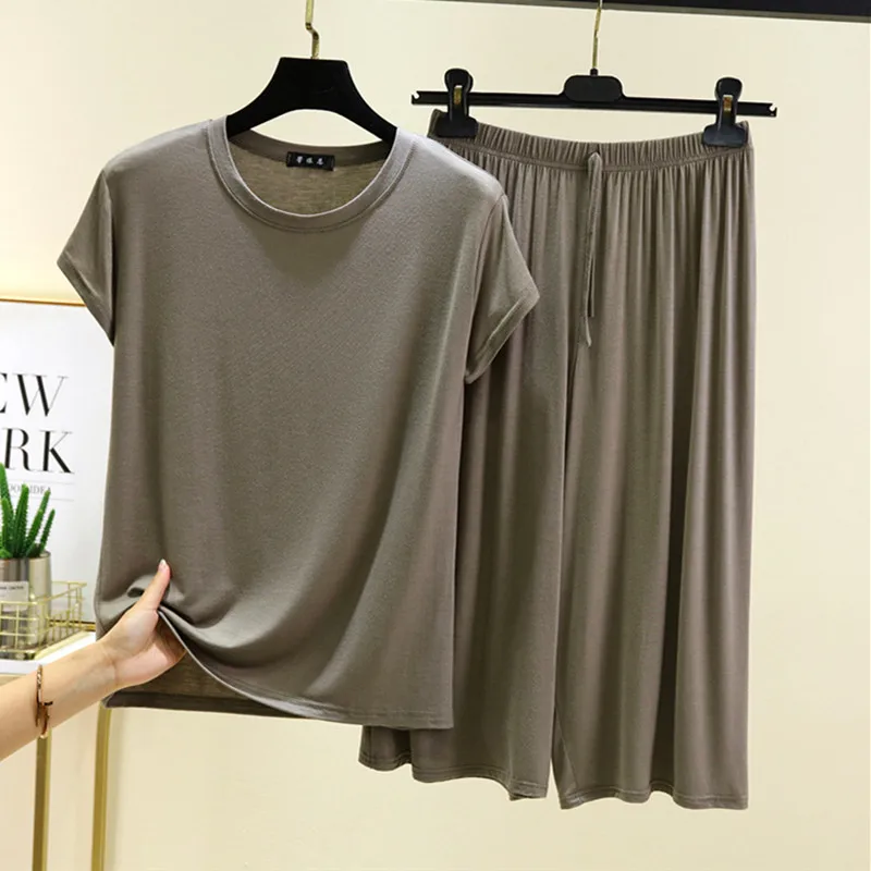 

Pijama Mujer, новая капри с короткими рукавами, брюки, костюм из модала, летняя одежда для сна, женская мягкая удобная ночная рубашка, пижамы, женский комплект домашней одежды