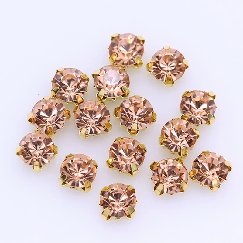 100 peças 4mm todas as cores garras douradas costurar em strass redondos para bordado diy cristais de vidro pedras roupas vestido de casamento