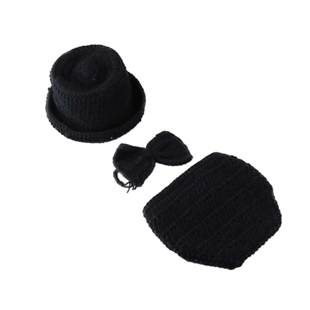 

Newborn Photography Props Baby Little Gentleman Outfit Black Knit Hat Costume for Photoshoots High Quality Attractive Gift
