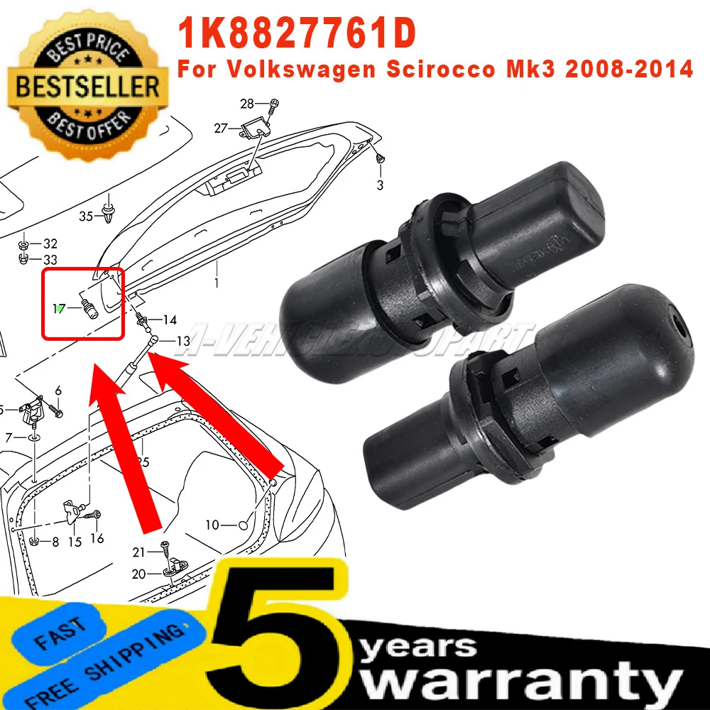 New 1K8827761D For VW Scirocco Mk3 Rear Boot Tailgate Stop Cushion ABS Trunk Lids Adjustable Buffer Block Rubber Car Accessories