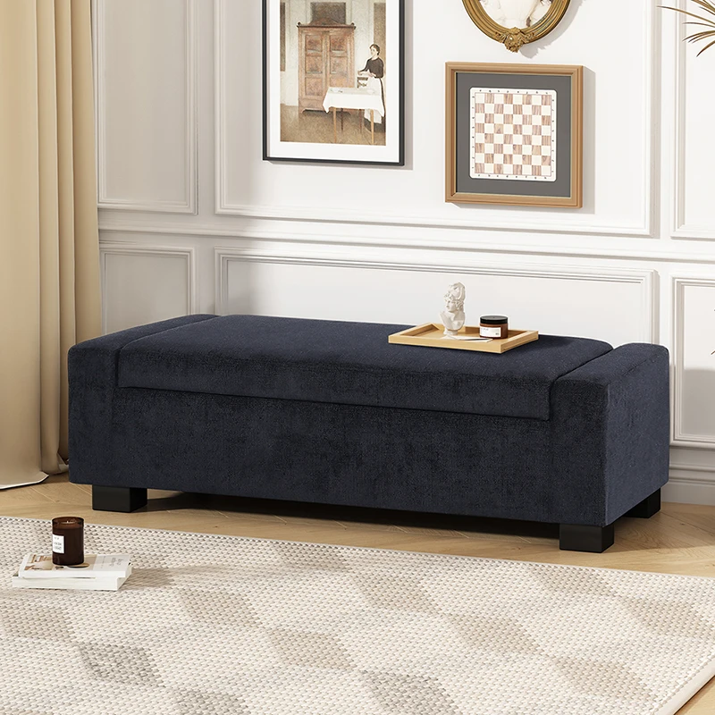 Textured Fabric Rectangular Design with Hinged Lid for Seating, Footrest, and Hidden Storage, Perfect for Living Room, Bedroom