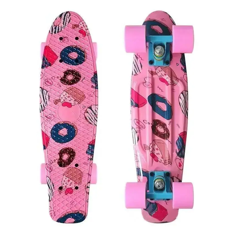 Pink Mini Penny Board Children Longboard Fish Board Cartoon Graphic Complete Skateboard Ready To Use Portable Scooter Toy 22\