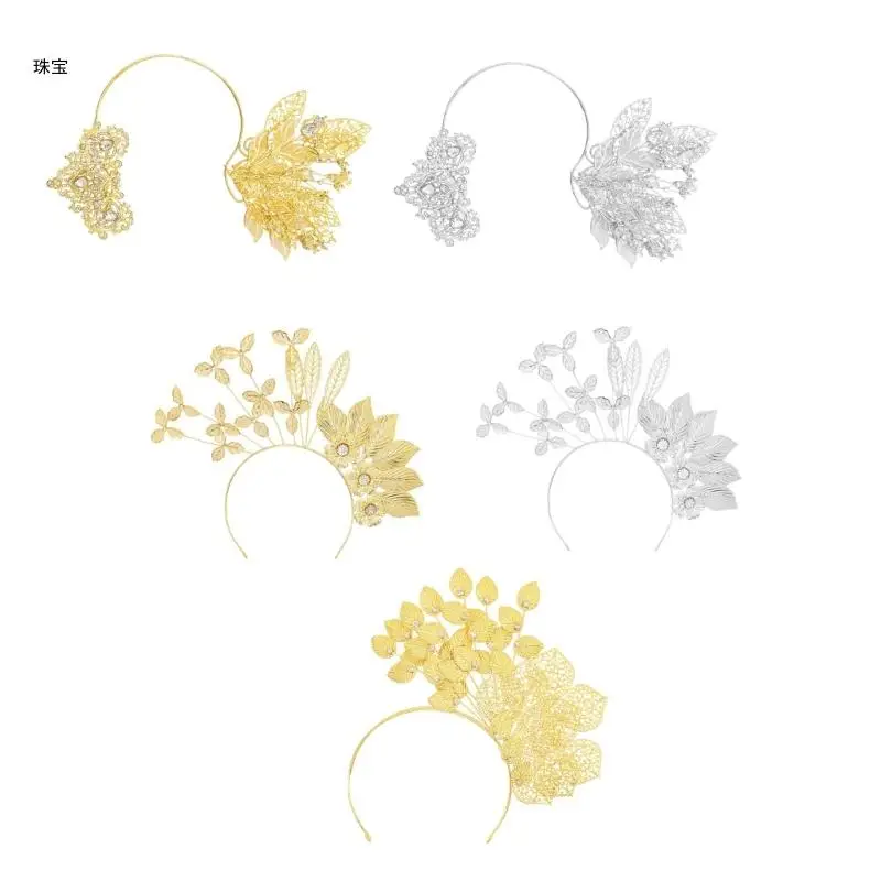 

X5QE Shining Flower Leaf Vine Hairhoop for Bride Ethnic Malay Wedding Tiaras Shimmering Hair Vine Hairband for Formal Event
