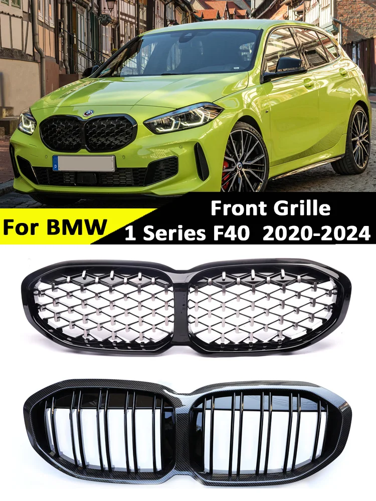 

M Style Front Bumper Kidney Carbon Fiber Grill Inside Diamond Chrome Grille Car Accessories for BMW 1 Series F40 2019-2023