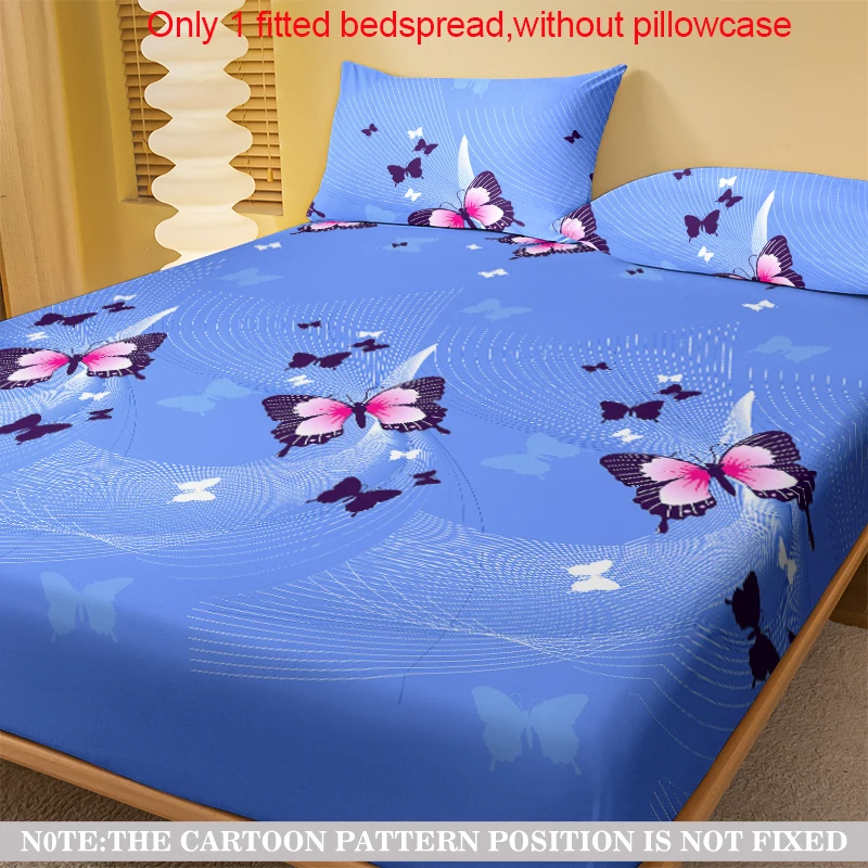 1 Simple modern butterfly printed matte Fitted Sheet, bedroom printed bed cover, bedding (excluding pillowcases)