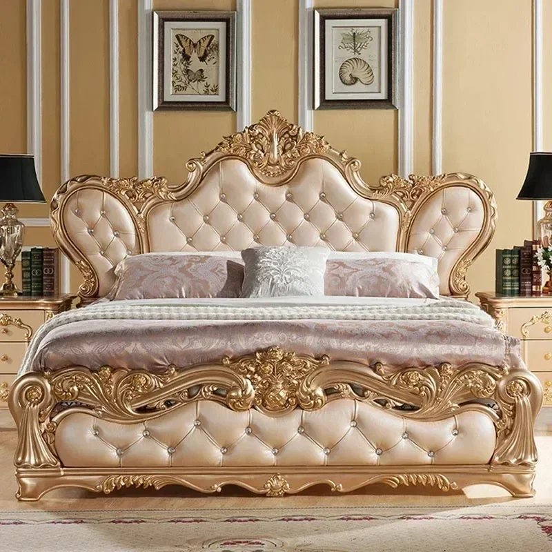 Modern Nordic Luxury Bed Master Queen King Modern Salon Bed Wood Bedroom Leather Multifunzione Furniture