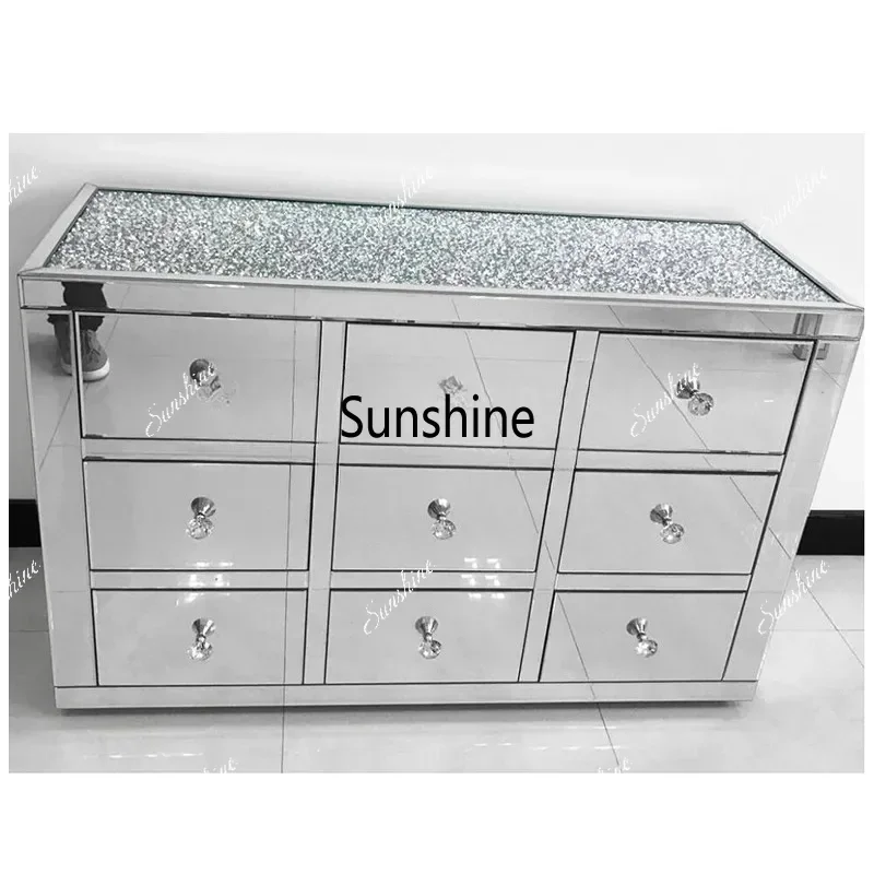 Silver Broken Diamond Crystal Mirror 6 Drawer Chest Furniture