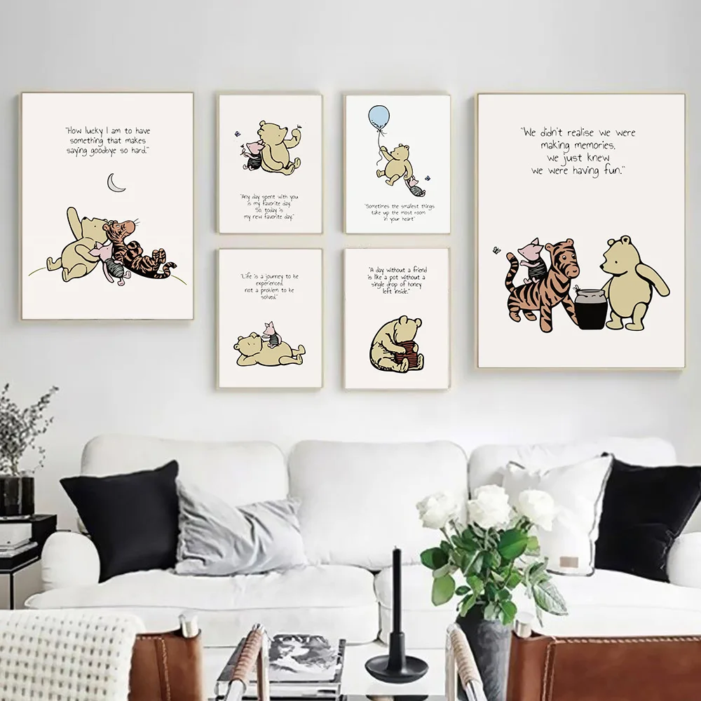 MINISO Disney Winnie the Pooh Tigger Minimalist Style Decorative Poster Living Room Bedroom Wall Mural Pictures Canvas HD Prints