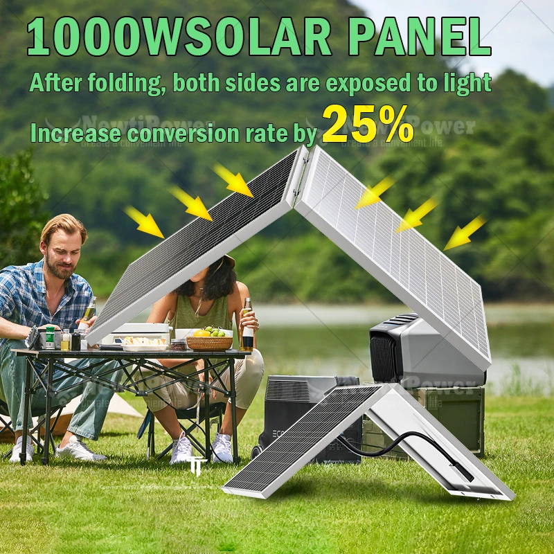 

1000W Foldable Solar Solution: Integrated 12V Power Bank and Car Battery Charger for Seamless Home to Camping Transition