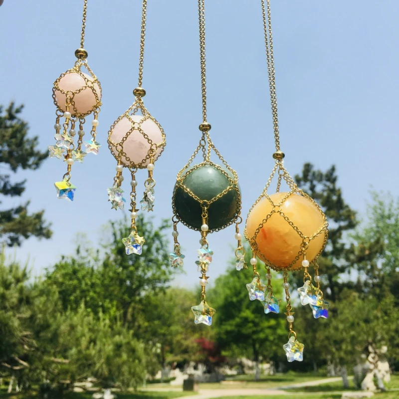 Natural Crystal Stone Woven Suncatcher Gripper Hanging Modern Simple Window Garden Home Car