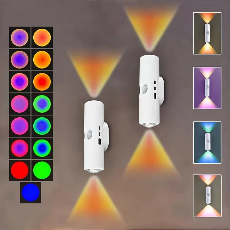 1-5Pack Motion Sensor Wall Light 7Color USB Rechargeable Motion Sensor Spotlight 3Mode Sconce Night Lamp for Home Decor