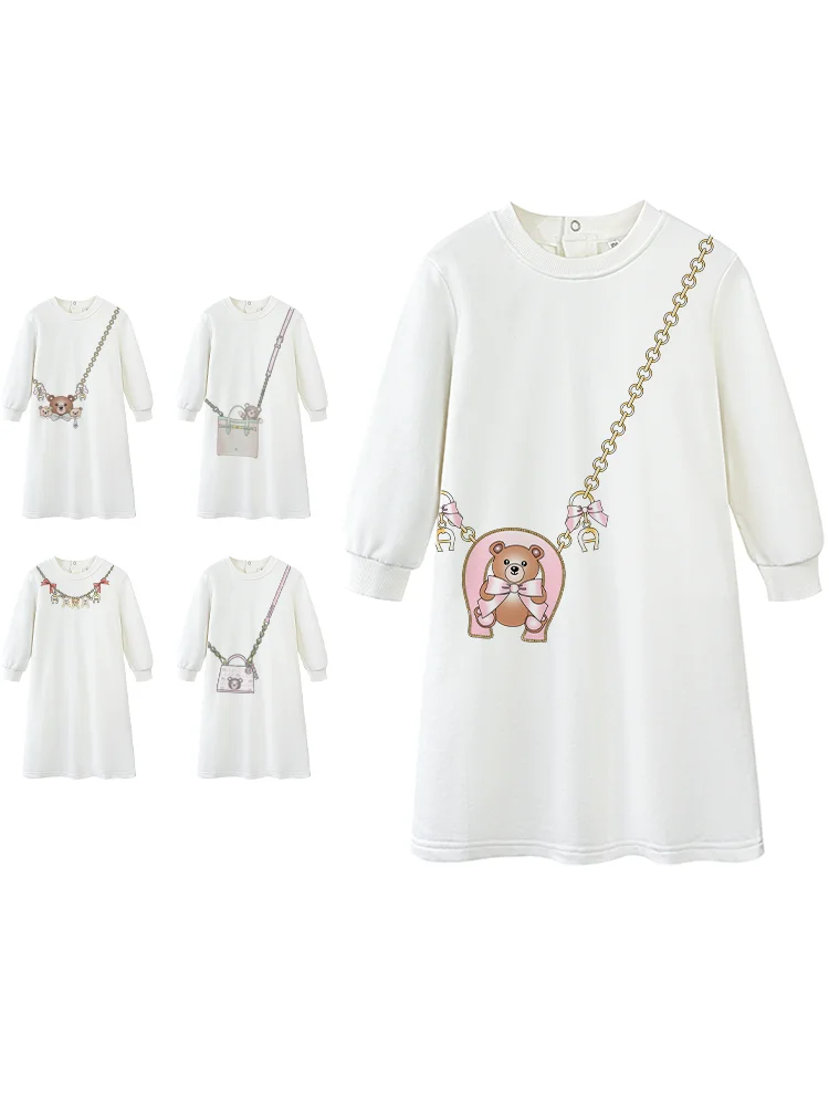 Baby Girls Dress autumn 2026 Newborn clothes Cute Bear Bag Print Infant long sleeves Skirt cartoon Fun print Baby princess dress