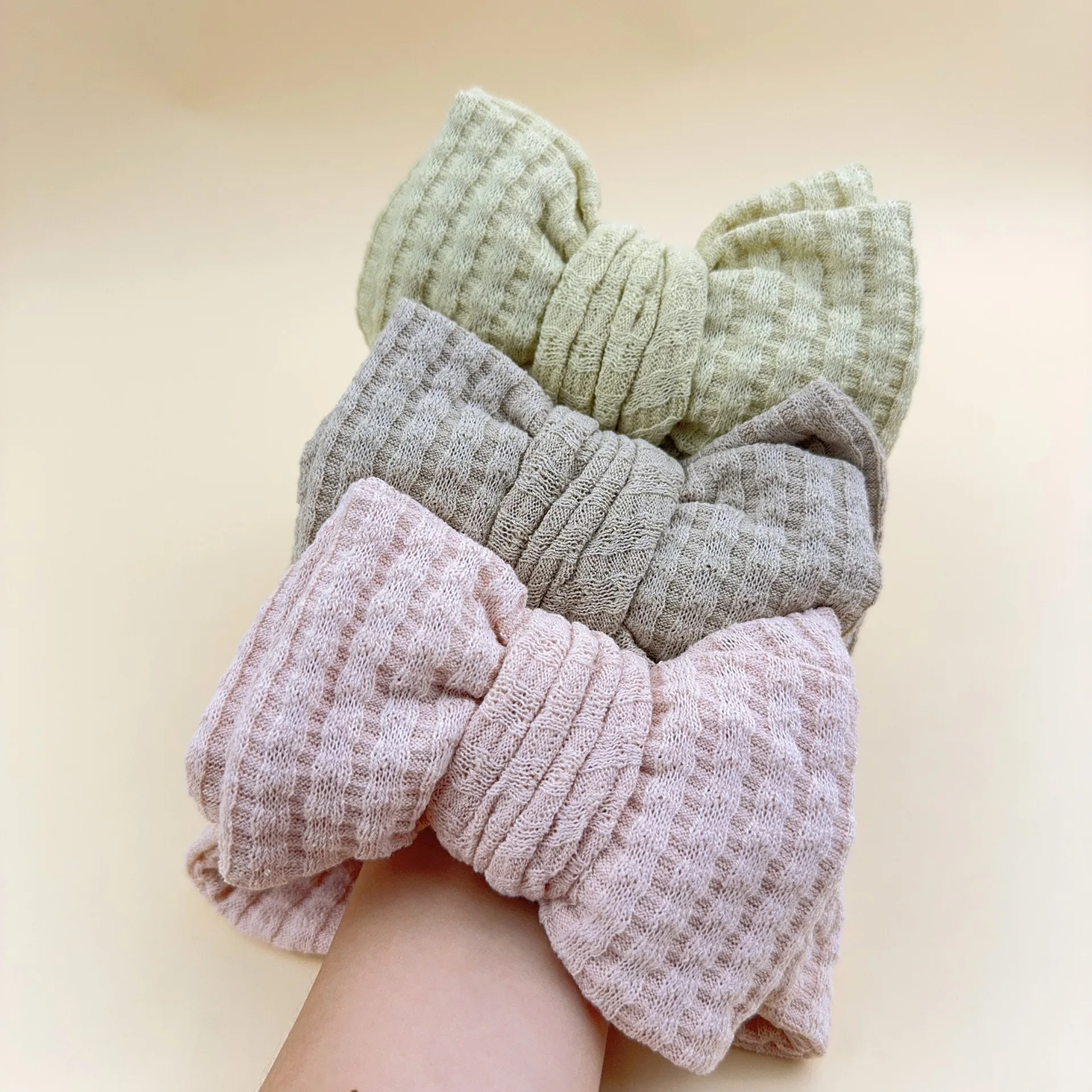 24pc/lot Big Waffle Knit Bow Headbands Baby Cotton Turban Girls Knitted Elastic Hairbands Children Kid Hair Accessories Headwear