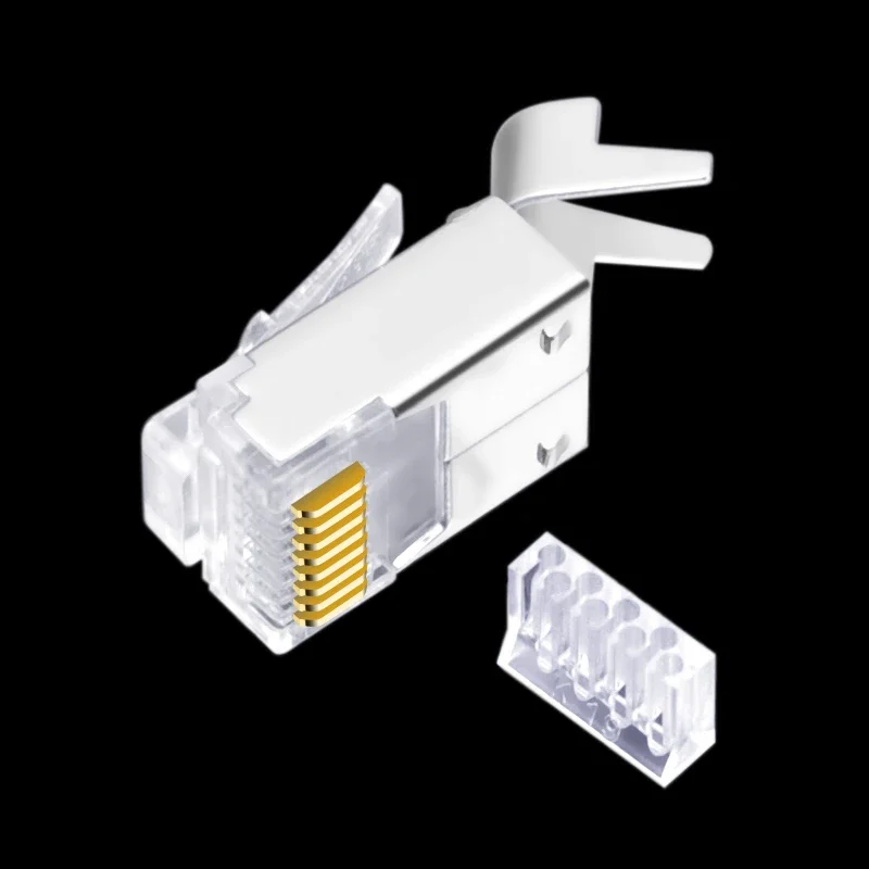 FTP موصلات Cat6 قطعتين 50u مطلية بالذهب جيجابت 8P8C Cat6a Cat5e كابل توصيل إيثرنت ينتهي مع ذيول 30 قطعة
