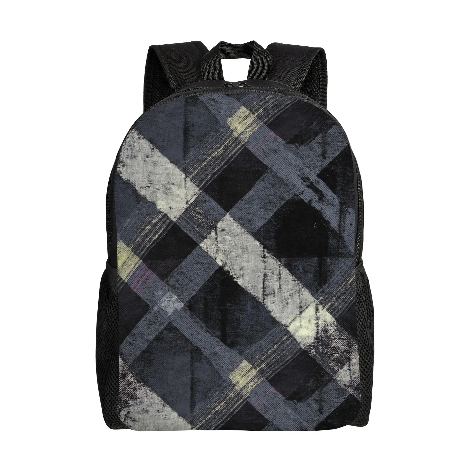 

Men's Plaid Retro Backpack - Soft neutral tones （/ /）| simple single compartment design for campus, casual wear and daily