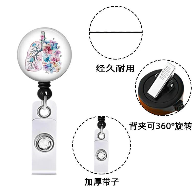 New Arrival 1 Piece Retractable Nurse Badge Reel Fashion Floral Human Organs Hospital Doctor ID Card Holder Keychains Lanyard