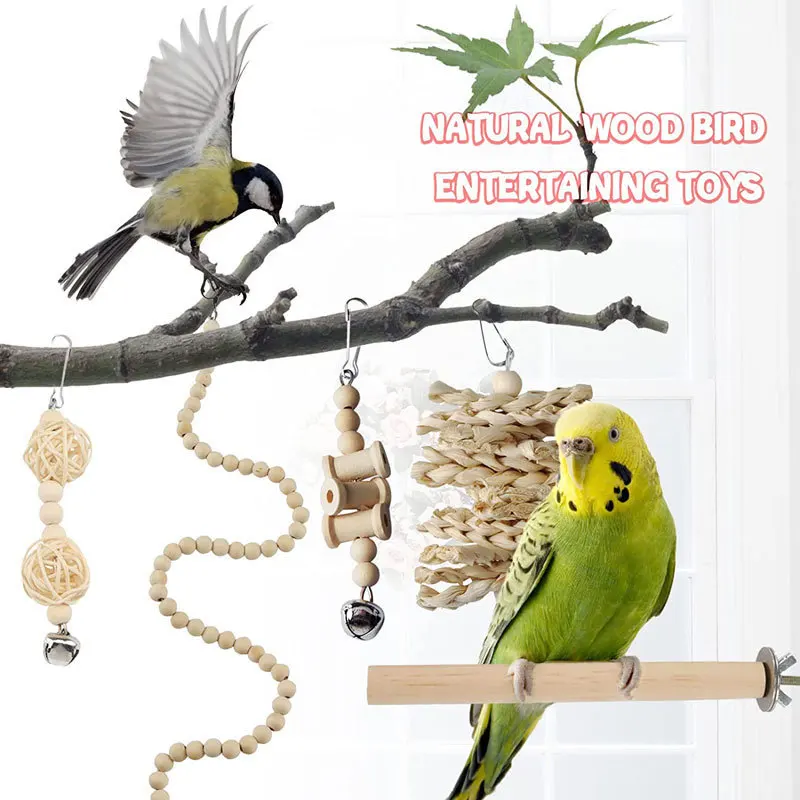 13PCS Set Combination Parrot Bird Toys Wood Articles Bite Pet Bird Toys For Parrot Training Bird Toy Swing Ball Bell Standi