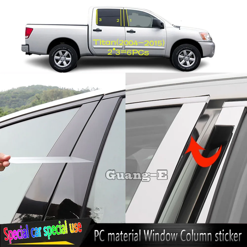 日産タイタン-2004-2005-2006-2007-2008-2015-車-tpu-光沢のあるミラーピラーポストカバードアトリムウィンドウモールディングステッカー