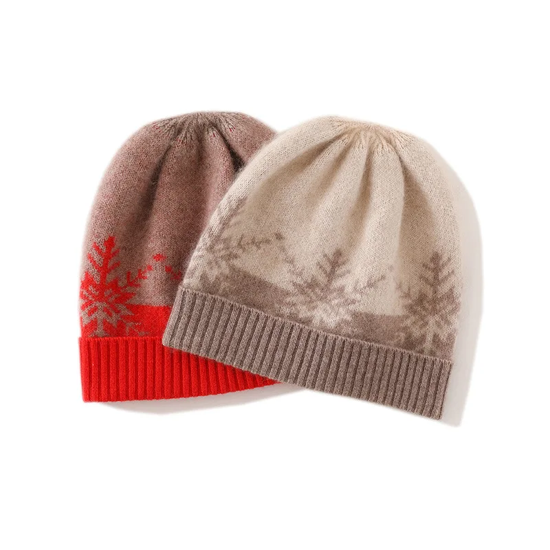 

Cashmere Hat Autumn And Winter New Women's High-End Color-Matching Floral Snowflake Thickened Warm Fashion Knitted Casual Hat