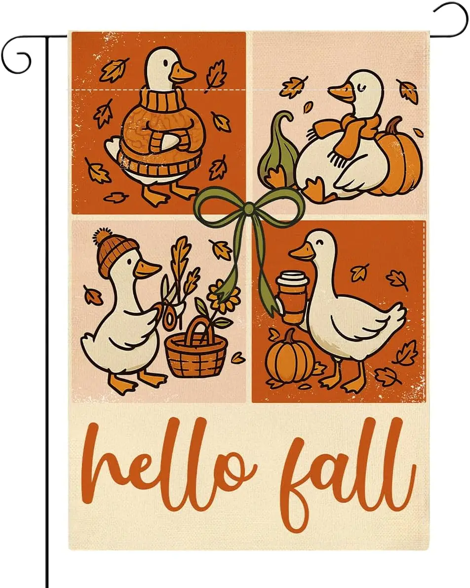 Hello Fall Garden Flag, Funny Silly Goose Garden Flag 12x18 Inch Double Sided, Autumn Thanksgiving Flags for Yard Outside Ho yyi