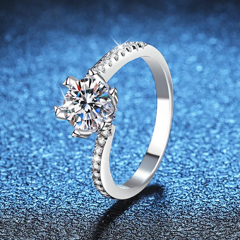 

PT950 Platinum Diamond Ring Women's 1 Carat Mosan Diamond Ring Light Luxury Twist Arm Snowflake Mosanite Ring