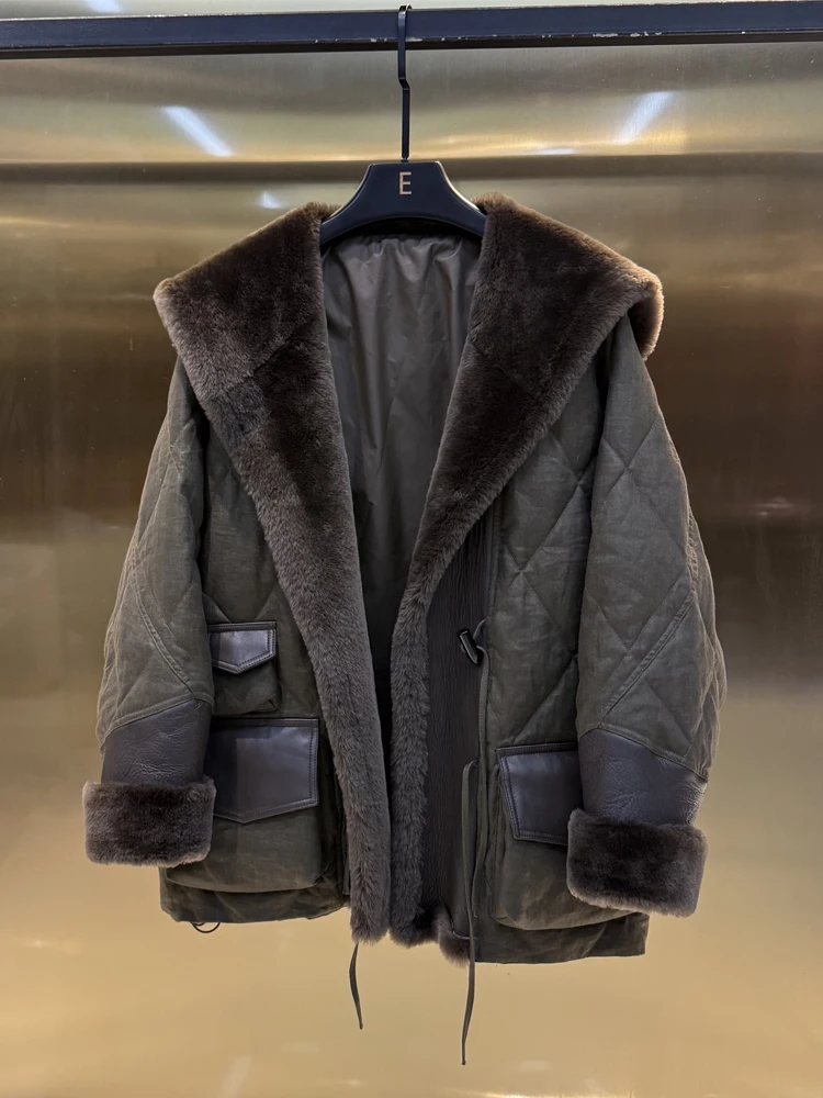 

Women's Mid-Length Loose Goose down Fur Coat Warmth Collar Integrated Leather And Fur Winter Outerwear Korean Style