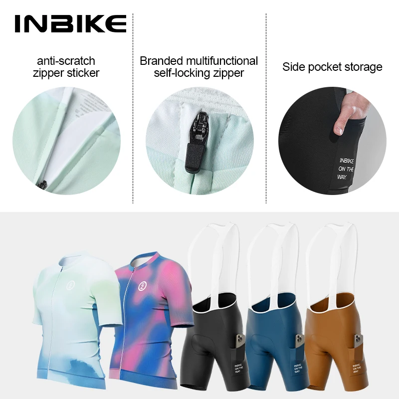 INBIKE Cycling Suit Men\'s Cycling Jersey Bib Shorts Short Sleeve Men\'s Quick Dry Road Cycling Shirt Bibs Clothing with Pockets