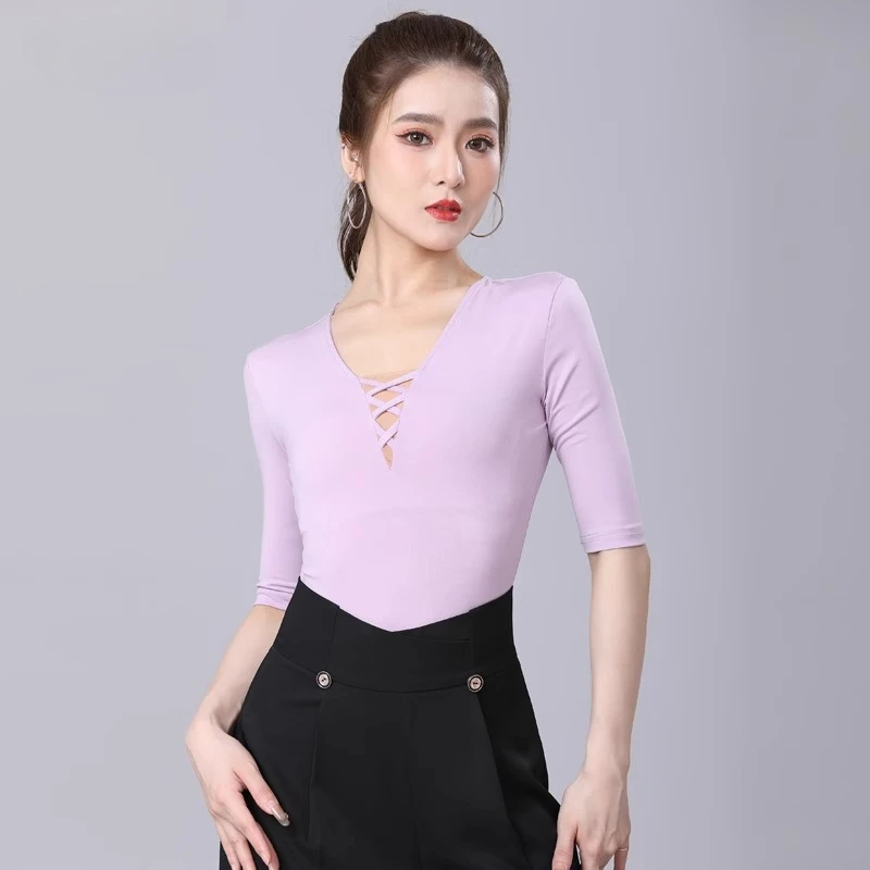 

Топ для латинских танцев, женский новый топ с v-образным вырезом для взрослых, современная танцевальная одежда для национальных бальных танцев, социальная одежда