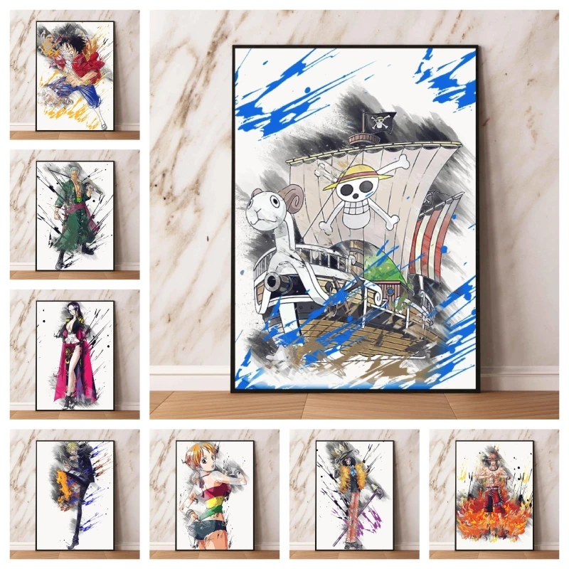 

One Piece Canvas Artwork Luffy Zoro Brook Ace Cartoon Character Poster Modern Home Wall Decoration Painting Paintings