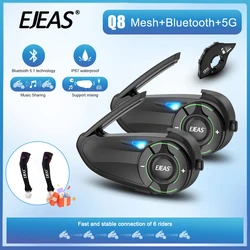 2Pcs EJEAS Q8 Mesh 3.0 Intercom Music sharing Motorcycle Helmet Interphone BT5.1 6 Riders 1200M Communicator IP67 FM Radio