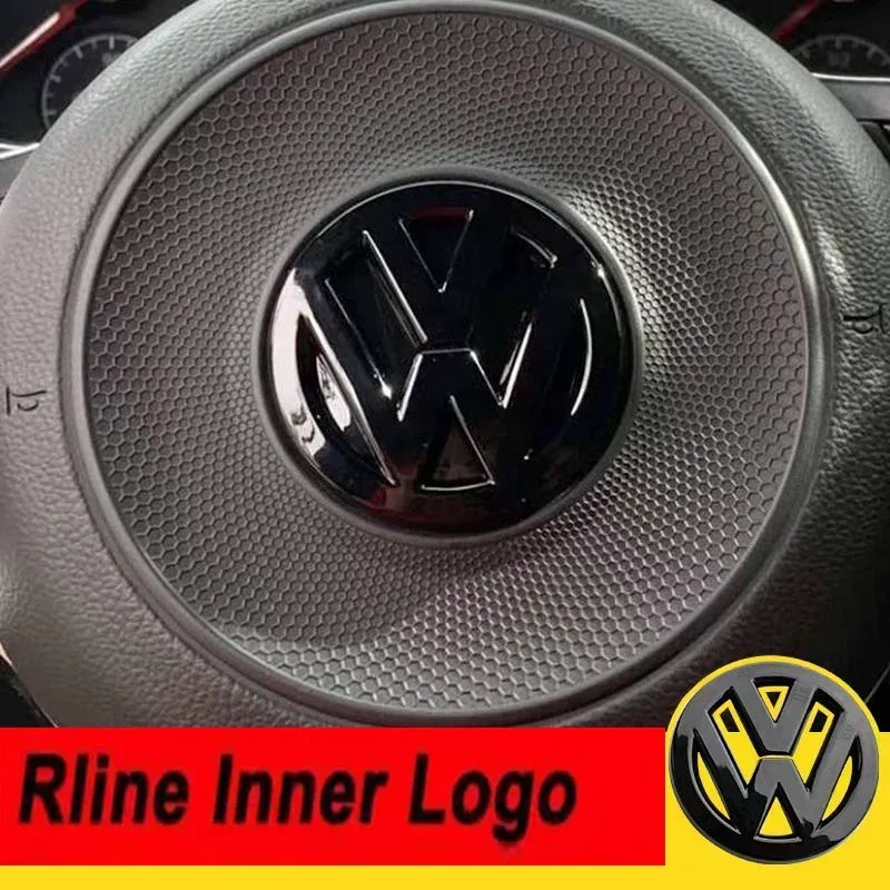 Ventilkappen Volkswagen Glänzend Schwarze Lenkrad-Emblem-Abdeckung für Golf 7 R-Line Logo Schwarz für Lenkrad