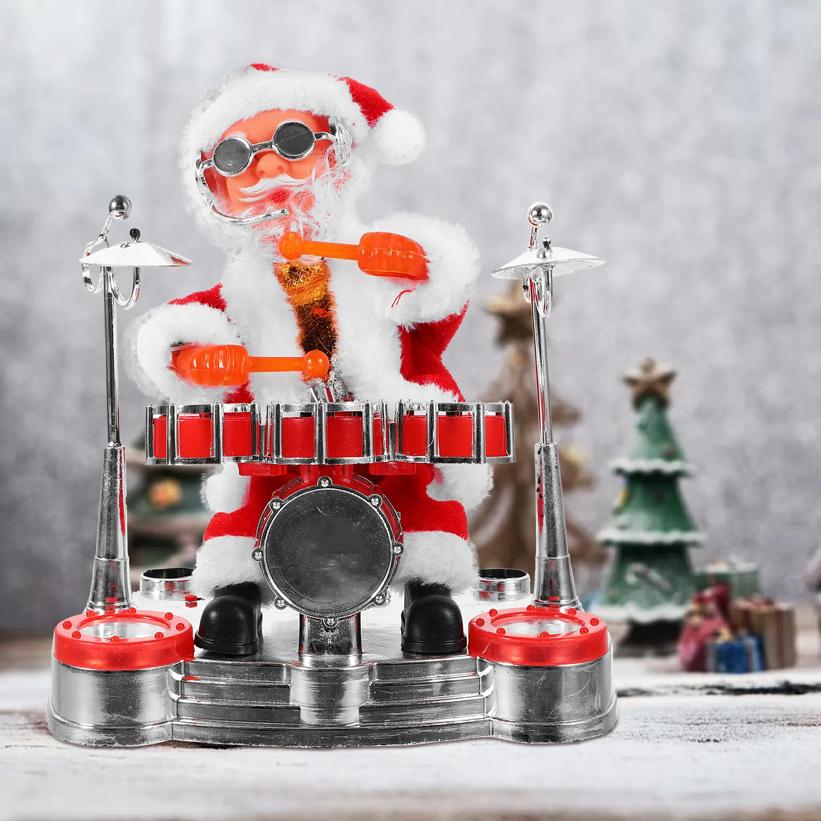 

Drumming Santa Claus Christmas Decoration Singing Dancing Holiday Figure Powered Tabletop Desktop Ornament for Living