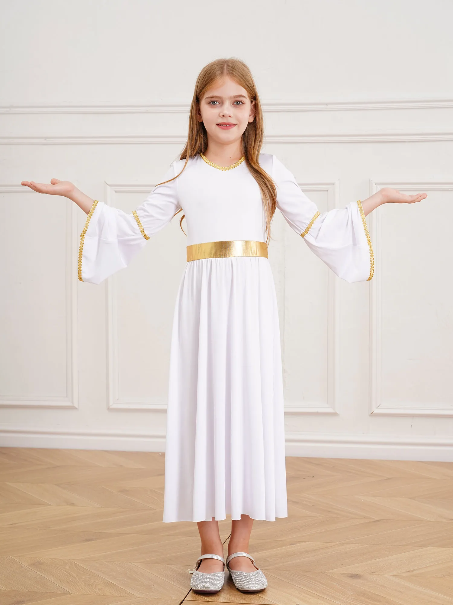 Girls Angel Cosplay Party Wear Renaissance Costume Long Gowns Praise Lyrical Liturgical Dance Dress Church Worship Maxi Gown