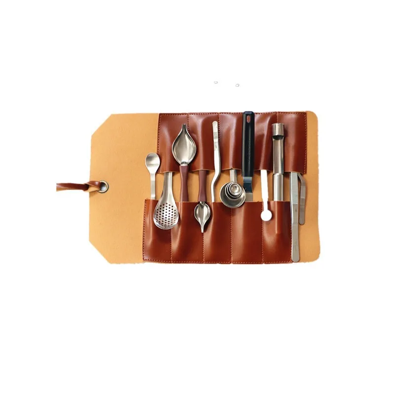 For  Western Food Plating Tweezers Set Sauce Painting Spoon Tool Leather Storage Bag Molecular Cooking Stainless Steel