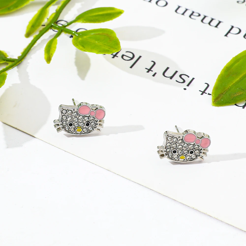 Sanrio Hello Kitty Cartoon Earrings Sweet Girl Rhinestone Earrings Gift for Your Favourite Person image 6