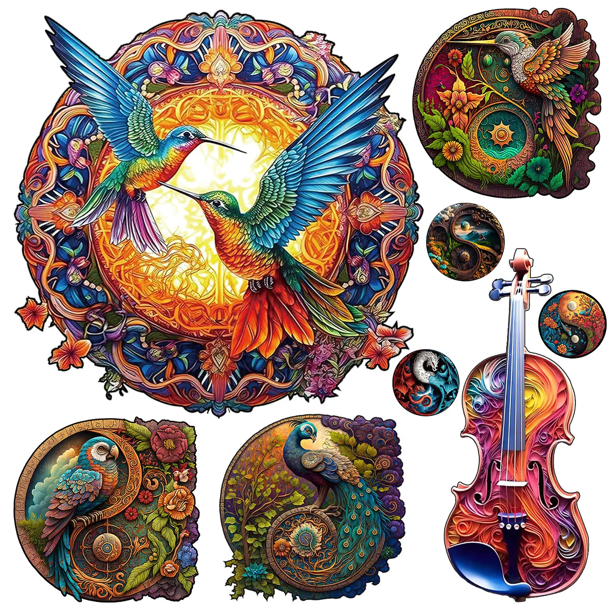 Adults Animal Wooden Puzzles Twin Hummingbirds Collecting Honey Wood Jigsaw Puzzle Educational Toys For Kids Adults