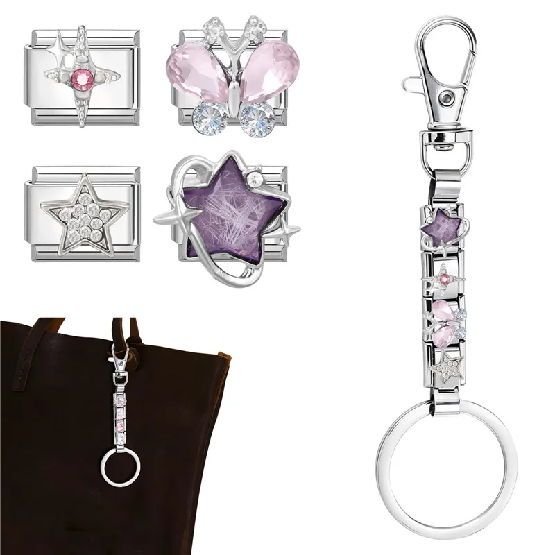 Stainless Steel High Quality Key Chain DIY Bag Pendant Personalized Heart Butterfly Star Italian Charm Chain Handmade Keyring