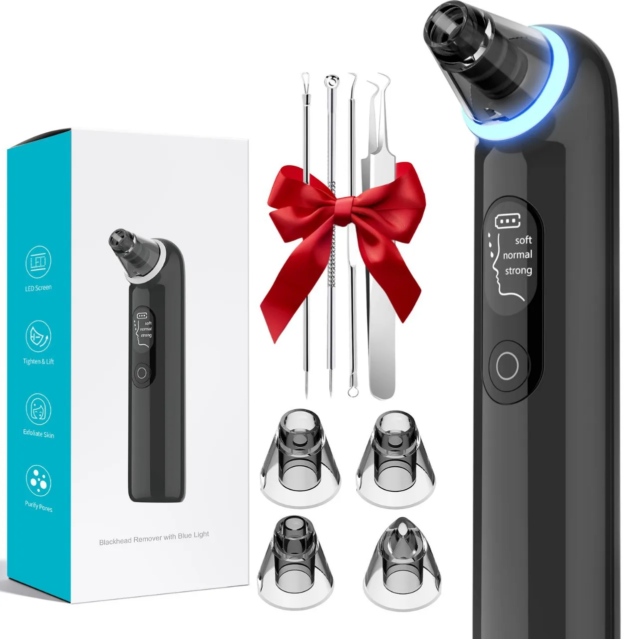 Professional Electric Blackhead Remover with Microbubble, Comedone Extractor & Blue Light - Home Facial Cleansing Device