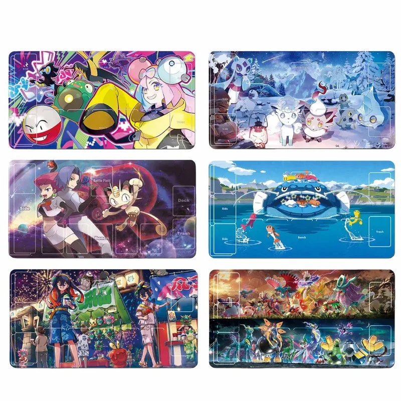 

Игровой коврик для карт PTCG 34 модели, 58x30 см, с сеткой, Iono Latios, Rayquaza, Garchomp, Maushold, 2 мм, без швов, резиновый, для настольных игр