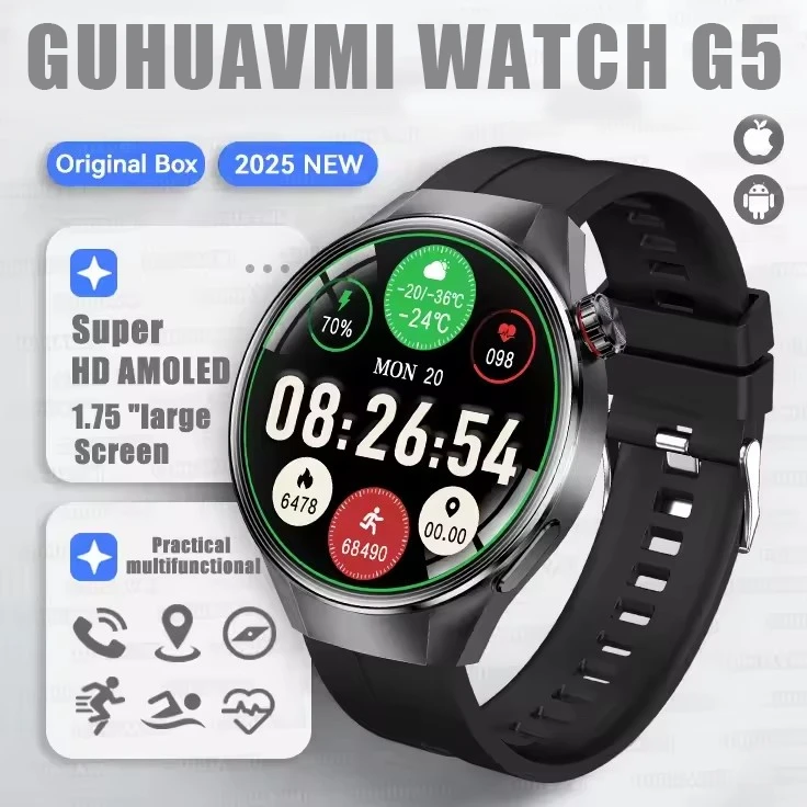 2025 New Originl Watch G5 PlUS Smart Watch 1.75" HD AMOLED Screen GPS track Heart Rate Bluetooth Call Compass Smartwatch for Men