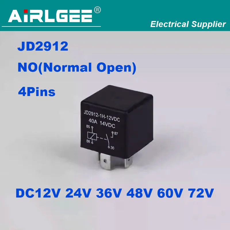 1PCS JD2912 40A 4Pins NO(Normal Open) Auto Car Relay DC12 24 36 60 72V Coil High Power Automotive electrical Relay