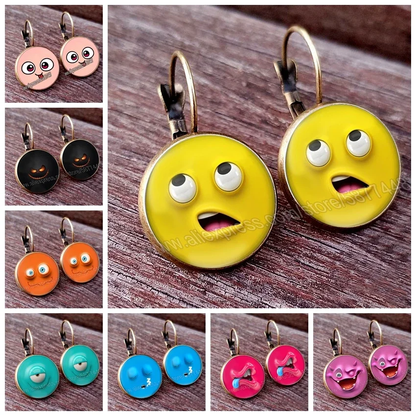 New Arrival Cute little monster demon expression doll face Glass Cabochon Womens Earrings  jewelry  funny earrings for women