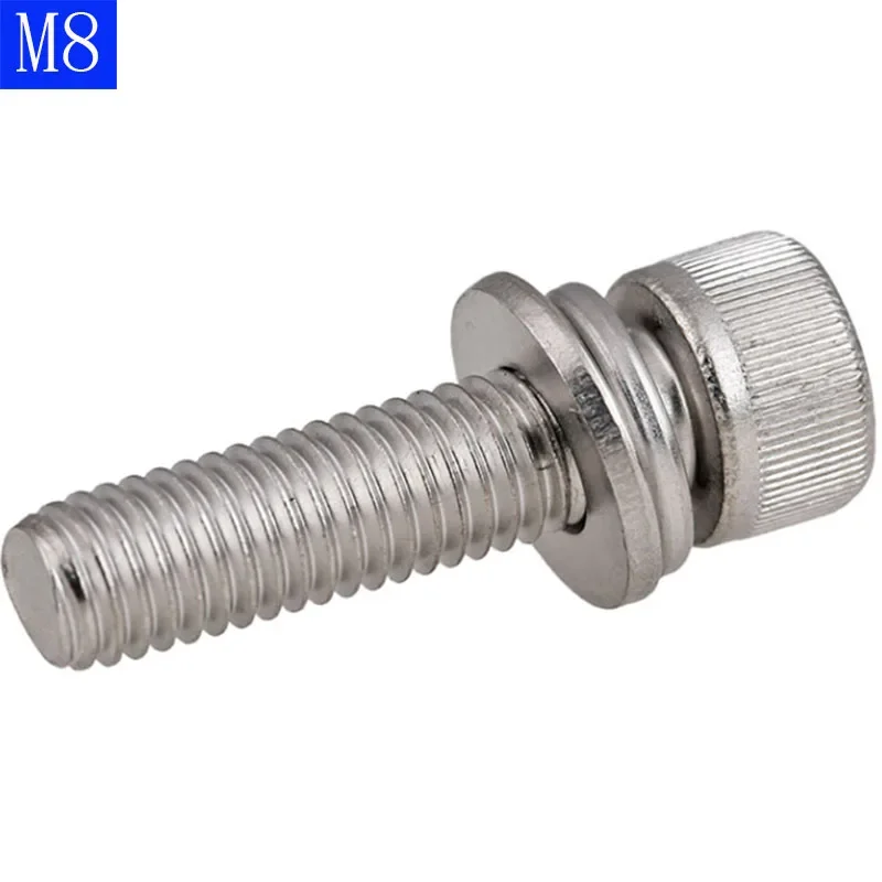 M8 x  1.25 ( 8mm ) 304 Stainless Steel STAINLESS SEM SOCKET HEAD CAP SCREW + FLAT/SPRING WASHER x
