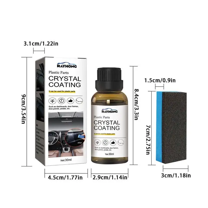 30ml Interior Plastic Parts Retreading Crystal Agent Coating Wax Renewed Plastic Restore Long-lasting Liquid Car Maintenance