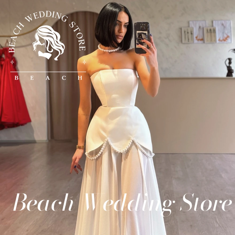 Beach Strapless Sleeveless Simple Elegant Floor Length Wedding Dress for Women 2025 Satin A-Line Backless Bridal Gown Customized image 5