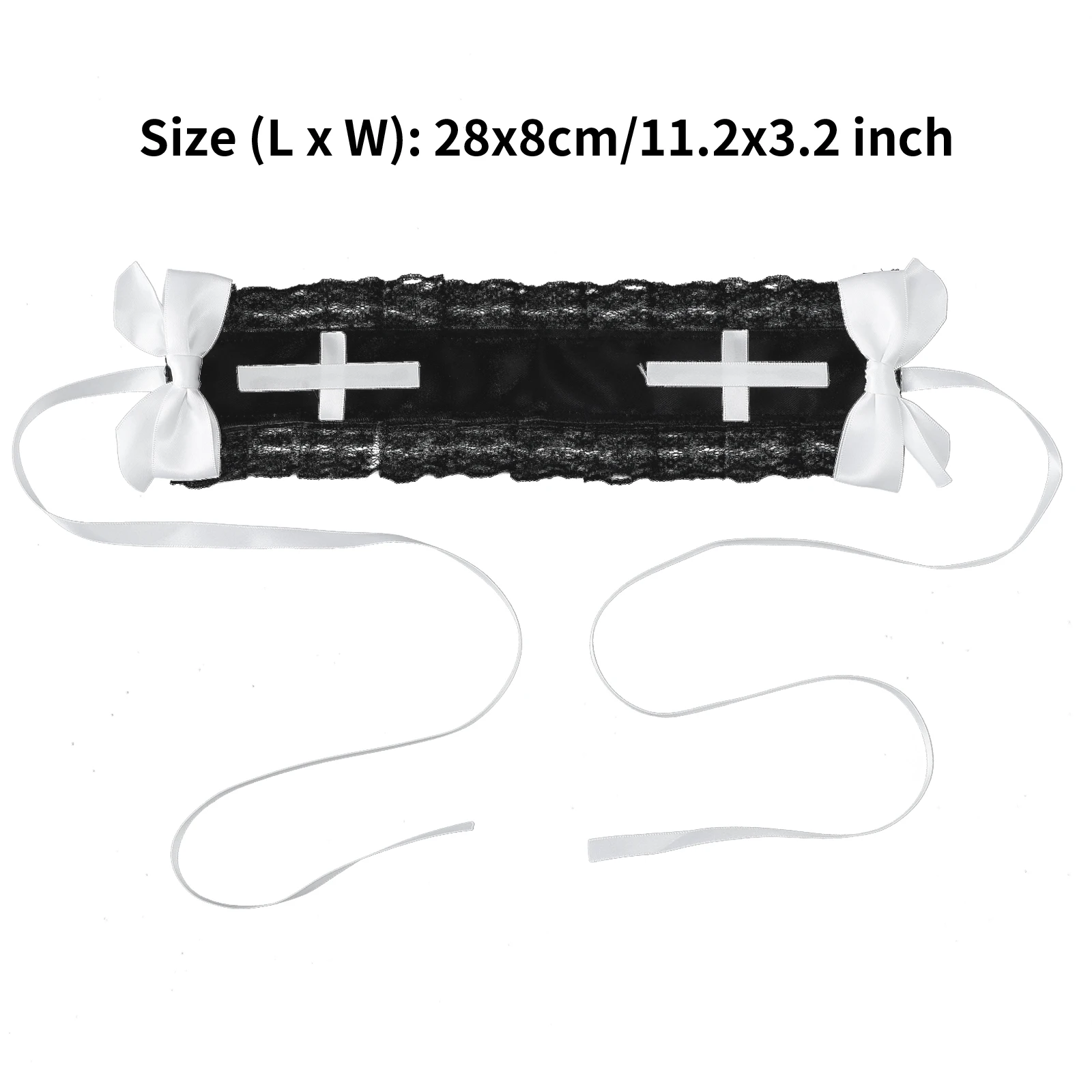 Gothic Lolita empregada Headband, Ruffled Guarnição do laço, Bowknot Cruz, Headwear, Fascinator, Anime Cosplay Acessório