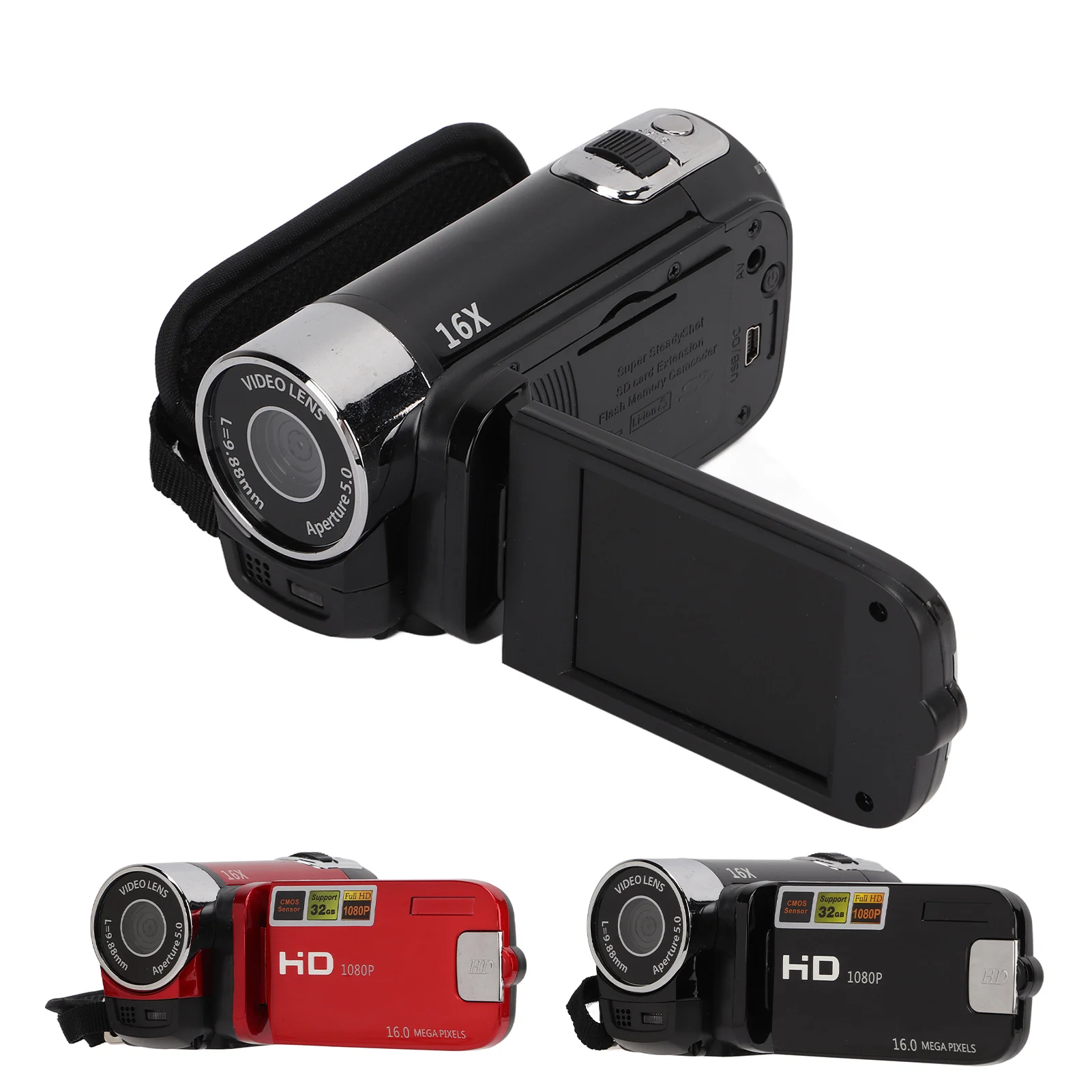 كاميرا فيديو كاميرا فيديو مسجل كاميرا عالي الدقة 270 °   دوران 2.7 بوصة شاشة ملونة 16X تكبير كاميرات الفيديو الرقمية