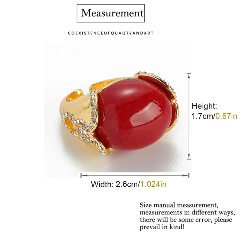 Vintage Red Agate Oval Rings For Woman Luxury Art Deco Rhinestone Gold Color Jewelry Girls Fashion Brand High Quality Gift Party